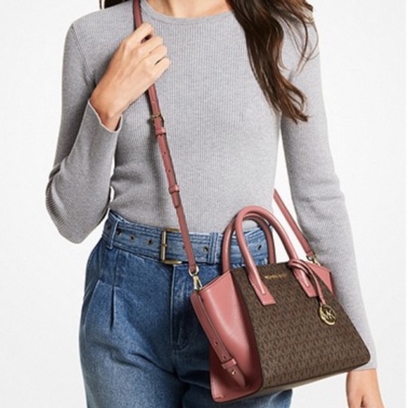 Michael Kors Avril Small Logo Top-Zip Satchel Sunset Rose - Picture 2 of 16